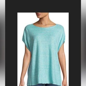 EILEEN FISHER Melange Linen Poncho Top in Turquoise Size Large